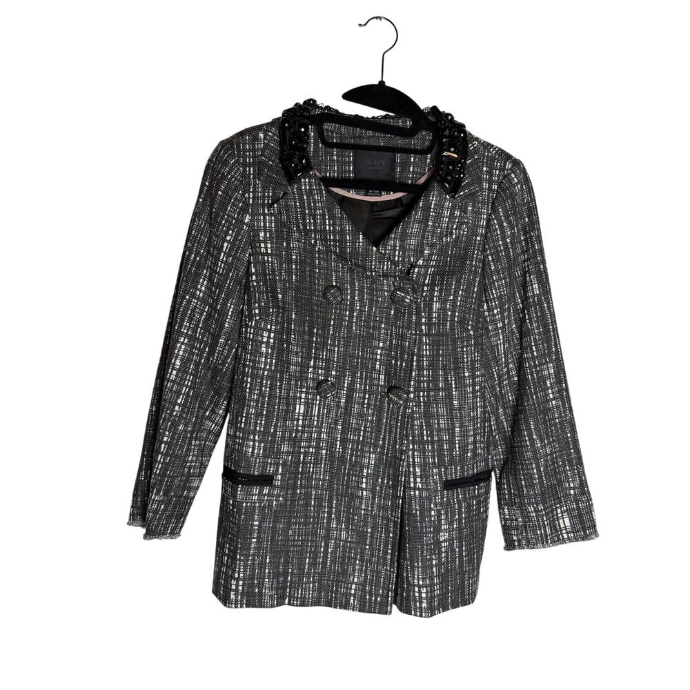 J.Crew Collection Black White Jeweled Collar Blazer Size 6